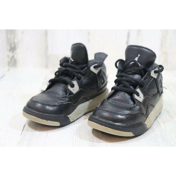 Nike Air Jordan 4 IV Retro 10C LS TD Toddler Black Grey Cement 707432-003 - Picture 1 of 11